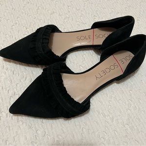 Sole Society black suede D’orsay ruffle flats